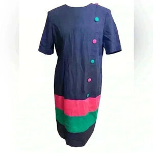 Vintage Willow Ridge Color Block Secretary Midi Dress Womens M